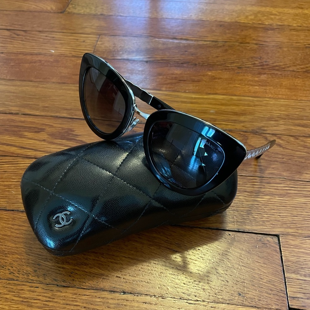 Chanel black and silver cat eye sunglasses 5368